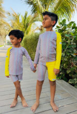 Boys Swimwear, Boys Costume, Boys Swimming Costume, Buy Boys Swimwear, Buy Boys Swimming Costume, grey swimming costume, printed swimming costume, yellow swimming costume