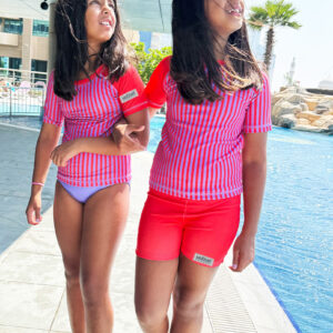 Girls Swimwear, Girls Costume, Girls Swimming Costume, Buy Girls Swimwear, Buy Girls Swimming Costume, Red swimming custume, Purple swimming costume, Red & Purple swimming costume, Stripe design costume